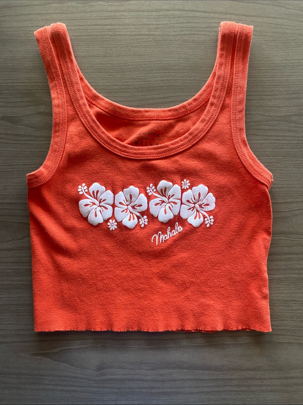Billabong Orange Cropped Tank with White Hibiscus Row